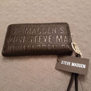 Steve Madden black Womens Logo Zip Around Wallet